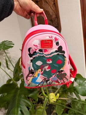 Disney Loungefly Alice in Wonderland Mini Backpack Pink Red Hearts NEW